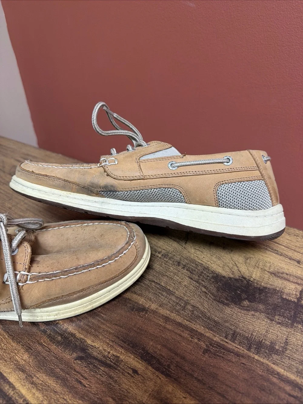 Dockers Beacon Loafers Men's US 11 W Tan Brown Leather Lace Up Boat Shoes